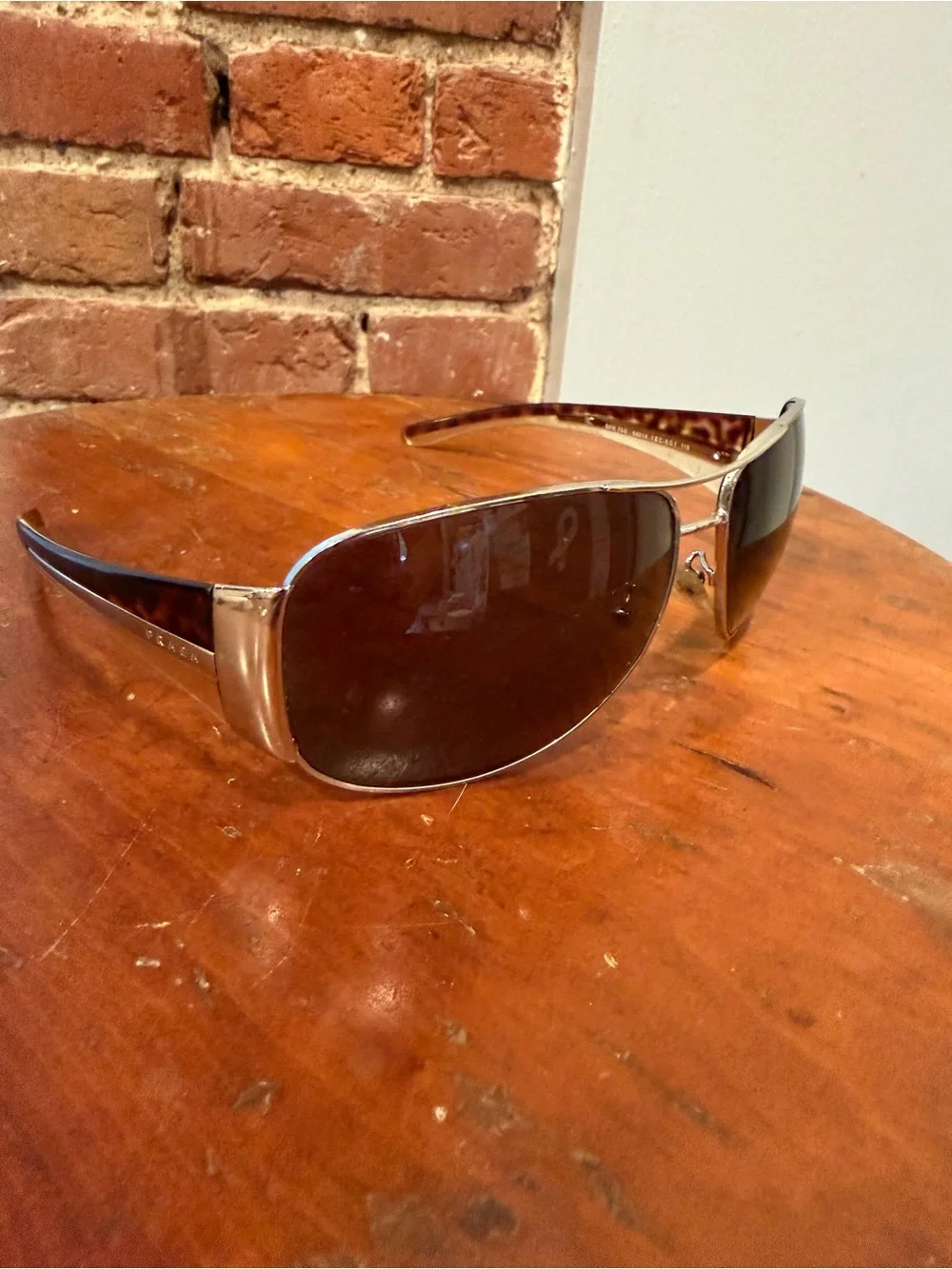 VTG Prada SPR 75G Shield Aviator Sunglasses Silver Brown Tortoise Made In Italy